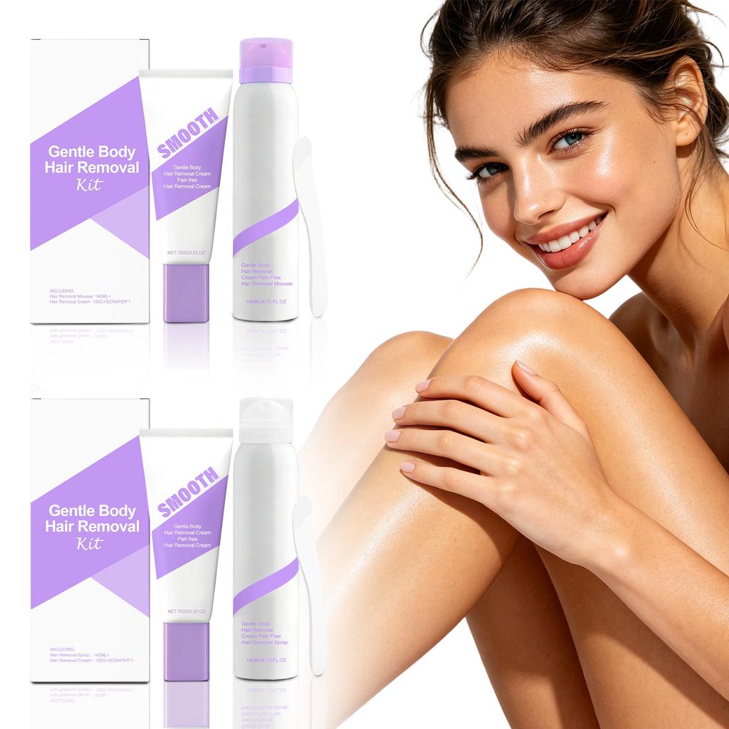 Gentle Body Hair Removal Kit with Hair Removal Spray Hair Removal Cream and Scraper for Smooth Skin Suitable for Various Body Areas