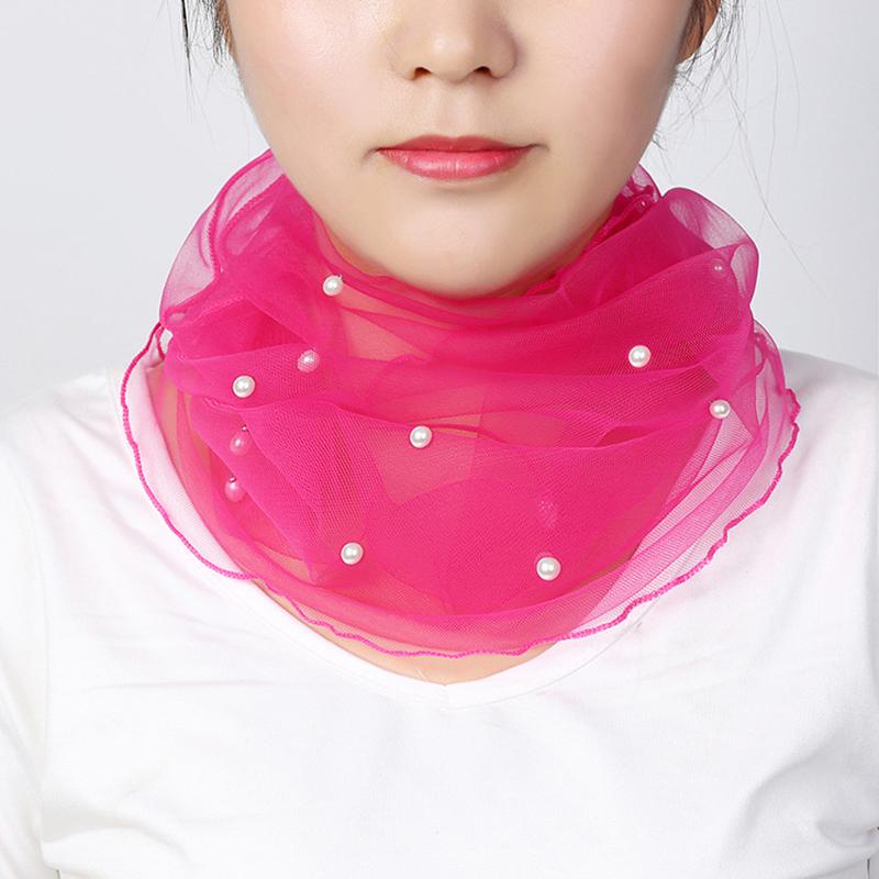 Women Clothing Accessories Transparent Scarf Circle Scarf Pearl Decor Mesh Fashion Elegant