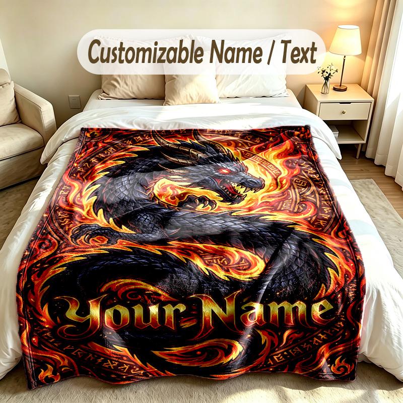 Dragon Phoenix Theme Soft Blanket Personalized Custom Name Text Print Warm Blanket Home Sofa Bedroom Decor