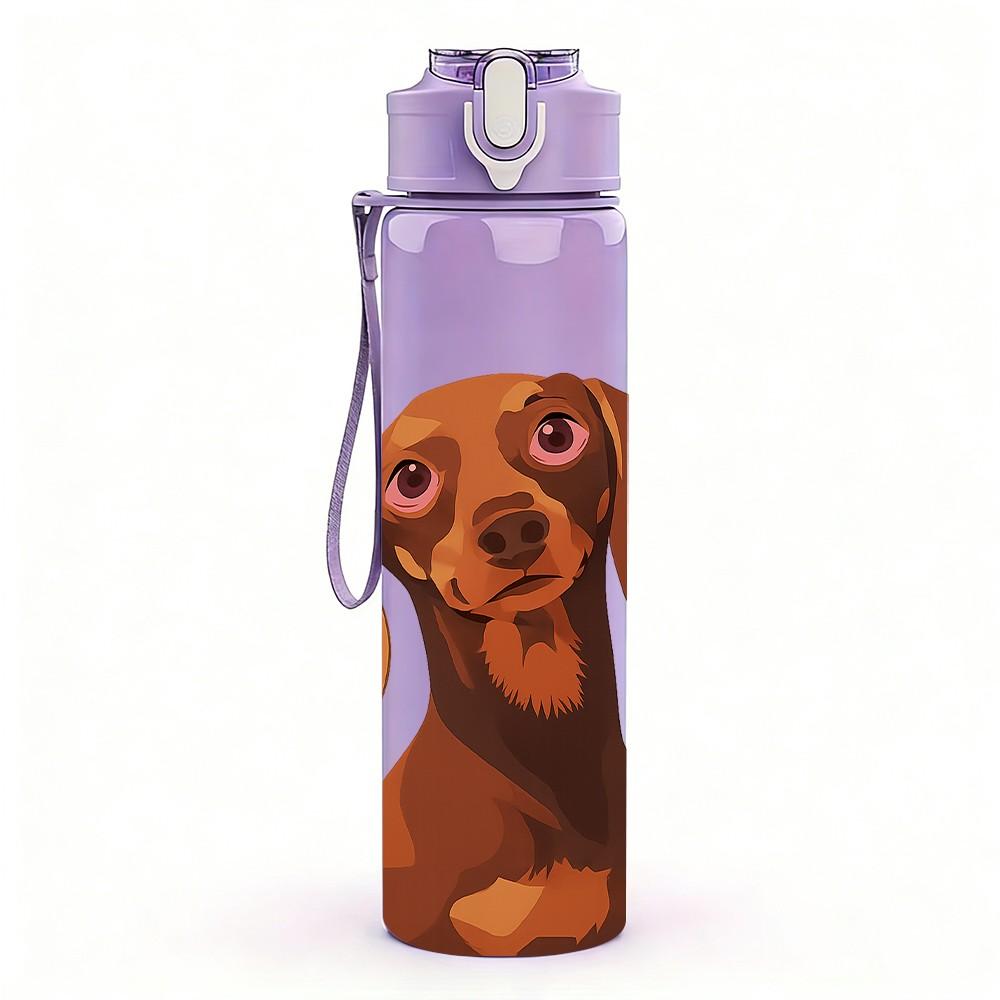 1PC Brown Dachshund Head Portrait 750ml Color Plastic Sports Water Bottle Leakproof Flip Straw Lid For Sports Office Home Use