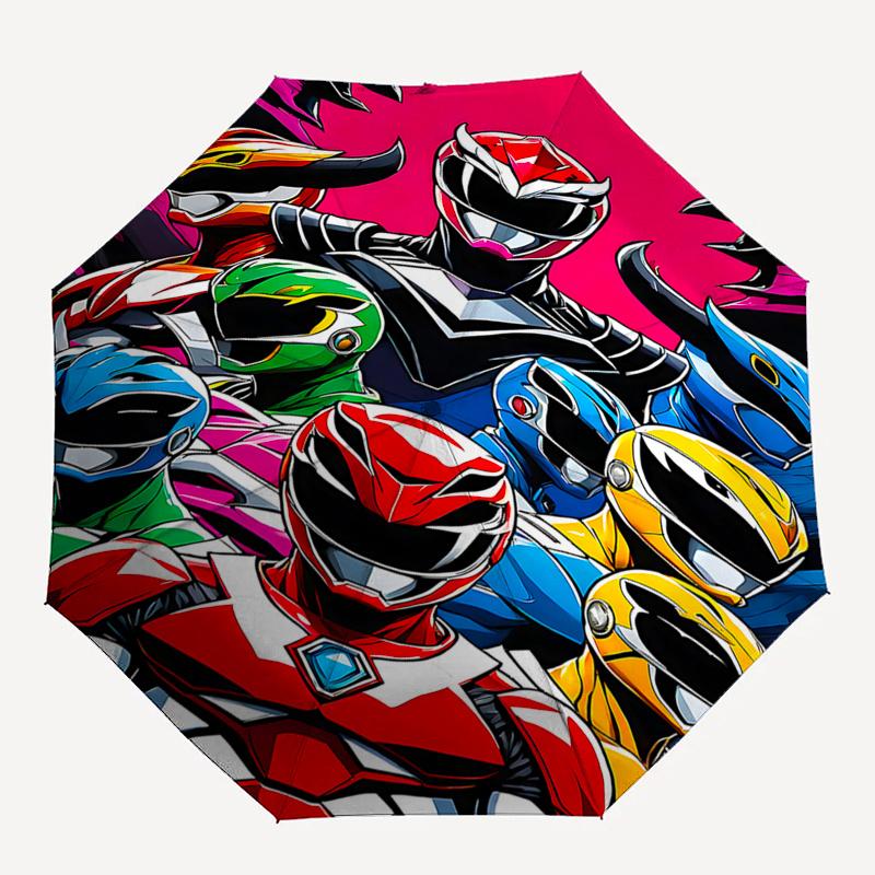 Power Rangers Auto Open Close Umbrella Foldable 3 Tier Design, 8 Bone Iron Frame Outdoor Umbrella Perfect Gift for Fans, Travelers, and Dail