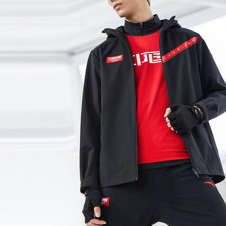 Anta Waterproof Woven Sports Hooded Jacket Men Outerwear Black 152217632-6