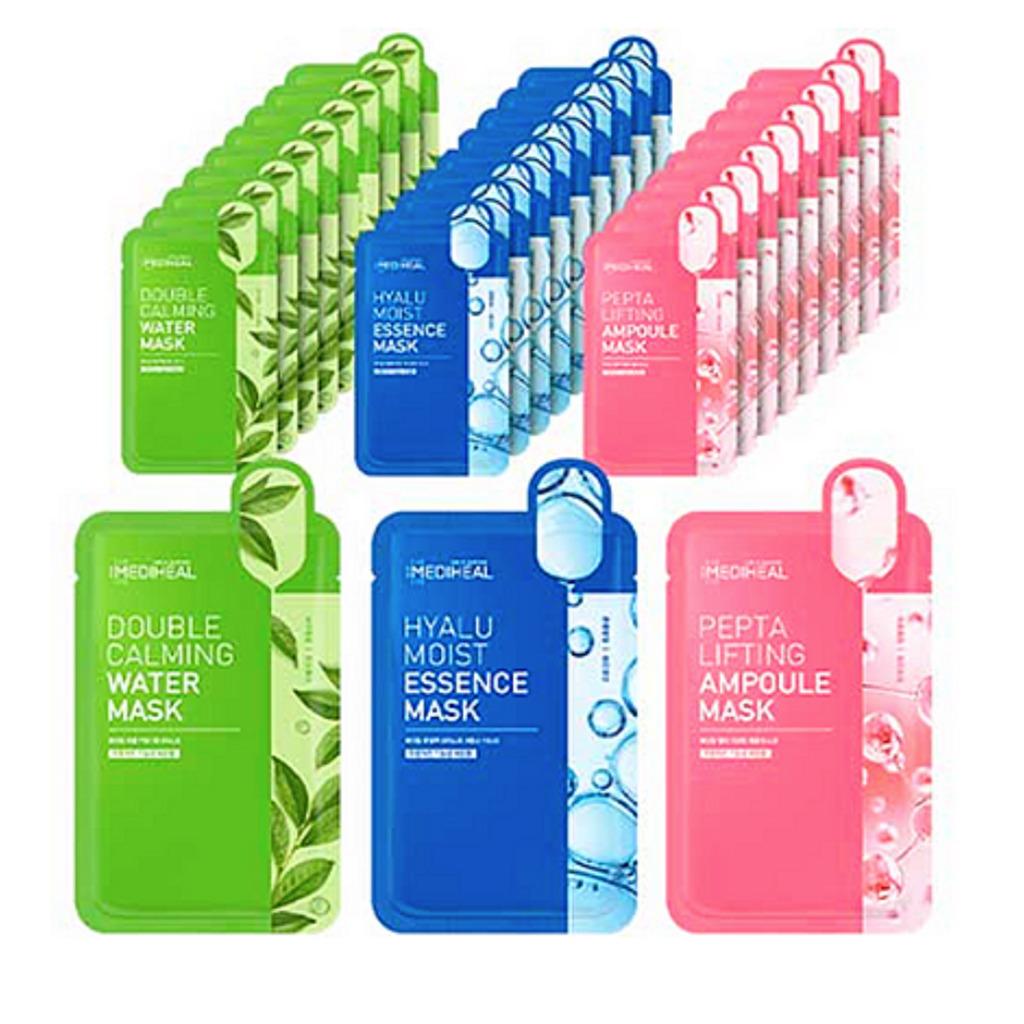 Двойная успокаивающая водная маска Mediheal, увлажняющая эссенционная маска Hyaloo, ампульная маска-лифтинг Pepta 20 мл