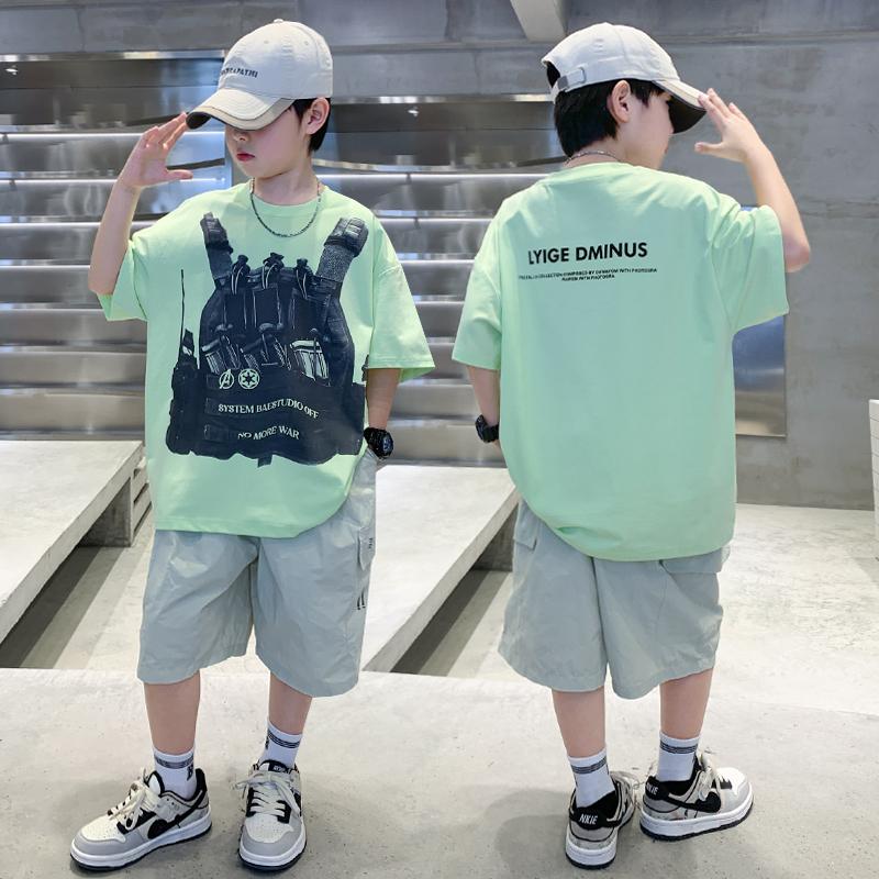 Children's Summer Short sleeved Shorts Set for Boys 2026 New Sport Loose Handsome Two piece Set for Big Boys