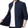 Men Spring Fall Coat Stand Collar Mid-aged Father Jacket Solid Color Long Sleeve Smooth Zipper Closure Warm Business Style Pockets Men Winter Jacket