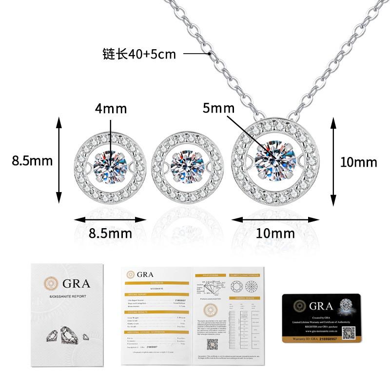 Moissanite Jewelry Set 50ct Round Stud Earrings Heart Pendant Necklace Women Fashion Daily Wear
