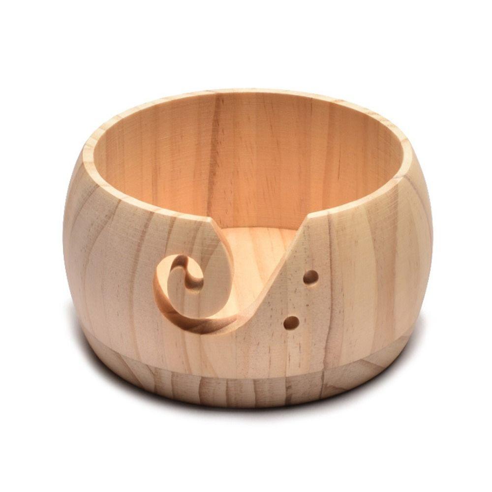 Wooden Yarn Bowl Knitting Storage Basket Wool Holder Organizer With Handmade Holes DIY Knitting Crochet Weaving Tool