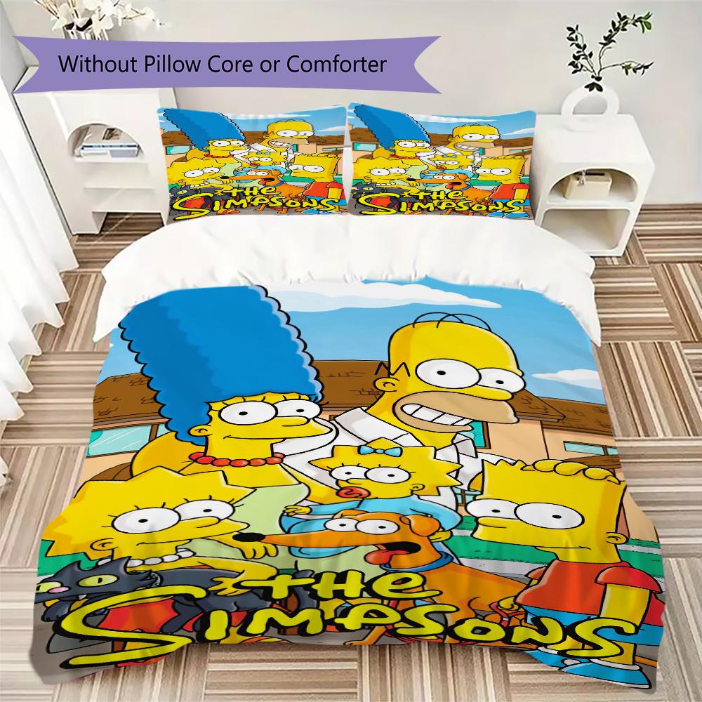 Simpsons Family Pattern Bedding uilt Set uilt Cover Pillowcase Home Decoration Birthday Gift (1 * duvet cover + 2 * pillowcase  without core)85