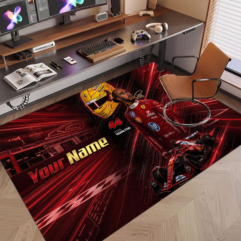 Custom Rug Lewis Hamilton Pattern Print Name Text Soft Non‑Slip Floor Carpet for Home Indoor Decoration