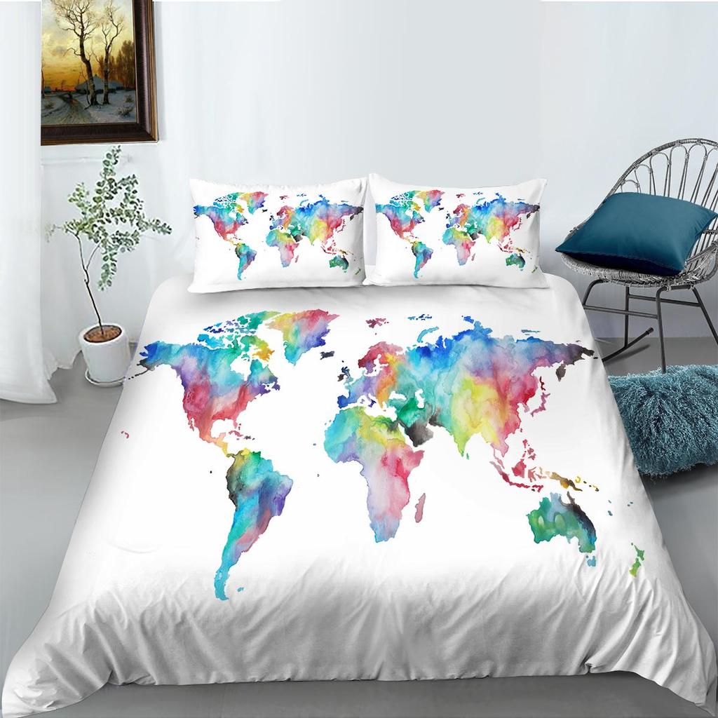 2023 Новый стильный комплект пододеяльников с картой, размер King Queen, роскошные пододеяльники World, 3D мягкие комплекты постельного белья для мальчиков и девочек, мужчин и женщин