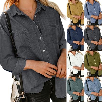 Женская осенняя однотонная свободная рубашка с длинным рукавом и пуговицами, повседневная рубашка большого размера