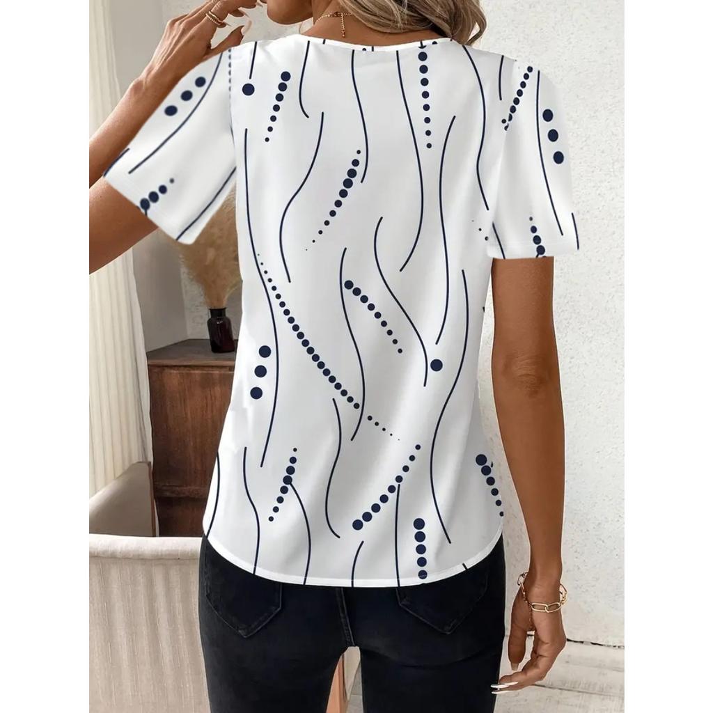 Fashion Casual Printed V-neck Top T-shirt for Women