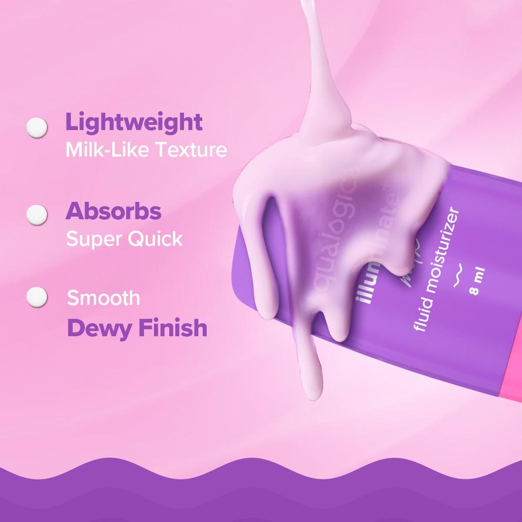 Aqualogica Illuminate + Молочко-флюид для увлажнения 8 мл Легкий увлажняющий крем для выравнивания тона кожи