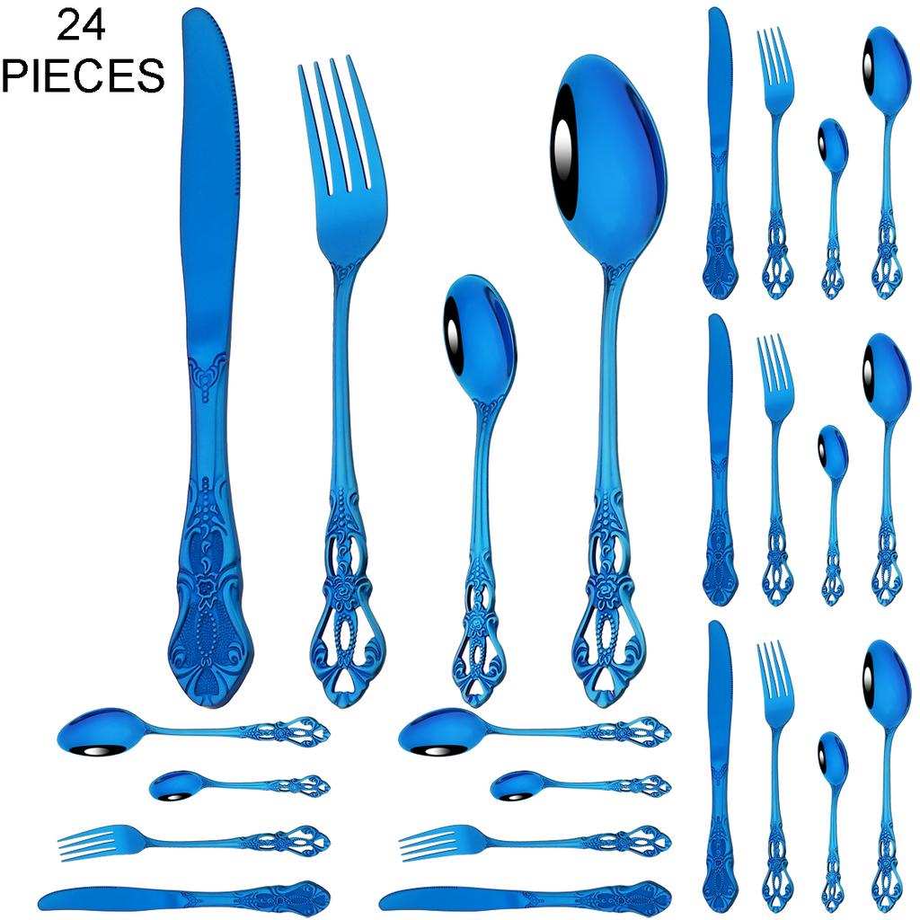 24 шт. винтажный золотой набор столовых приборов из нержавеющей стали, набор столовых приборов, нож, вилка, кофейная ложка, посуда, кухонное серебро, набор столовых приборов