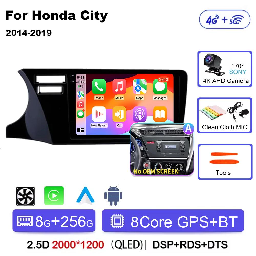 Для Honda City 2014 2015 2016 2017 2018 2019 Android 14 Qualcomm Car Radio GPS Navi QLED Screen Car Player WIFI BT 4G Головное устройство