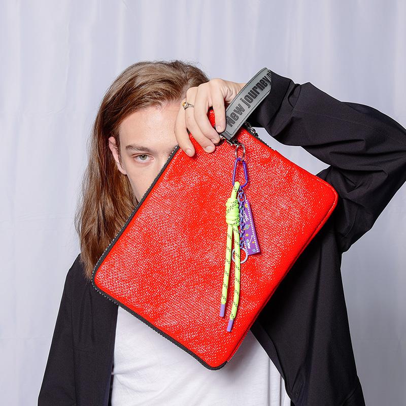 Men Women Laptop Bag 13 Inch Tablet Laptop Sleeve Case Linen+PU Leather Handbag 2022 New Street Trend Clutch Bag for Boys Girls