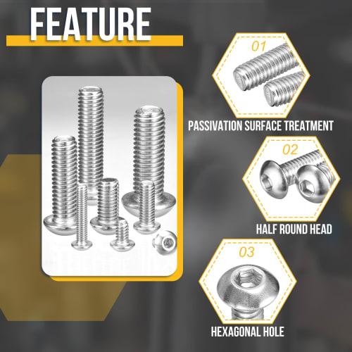 DTGN M10-1.5x25mm Hex Socket Head Bolts (5 Pieces), 304 Stainless Steel with White Wash Finish, Ideal for Road Bikes, Mountain Bikes, Cars, and Motorc