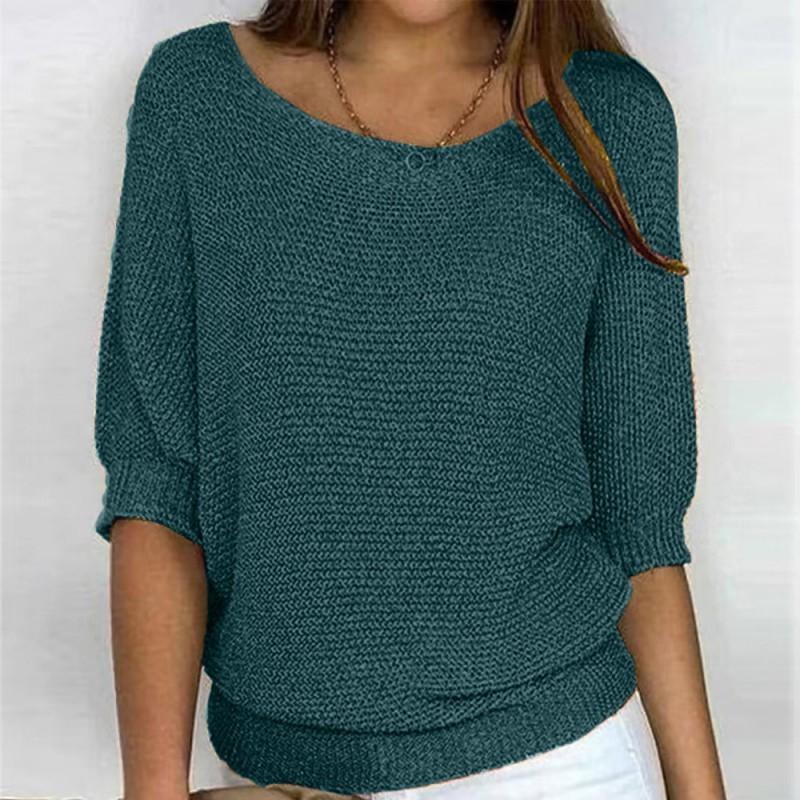 2026 Womens Solid Color Round Neck 3/4 Sleeve Knit Top Air Conditioner Cardigan Daily Wear