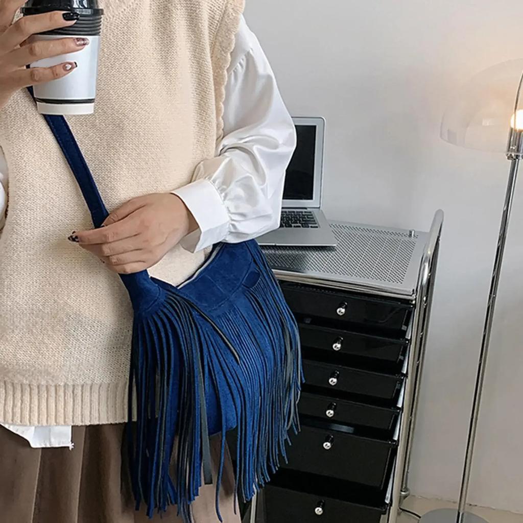 Large Retro Fringed Handbag Totes Bag PU Messenger Bag Zipper Soft Ethnic Style Women’s Fringed Leather Shoulder Bag
