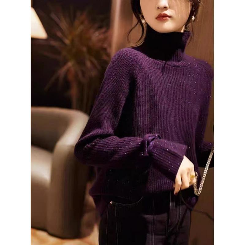Women's Designer Purple High-Neck Sweater: Unique Knitwear for 2025 Autumn/Winter Collection