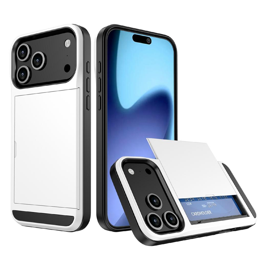 Чехол для iPhone 17 Pro со сдвижным держателем для карт, задняя крышка для телефона из ПК+ТПУ