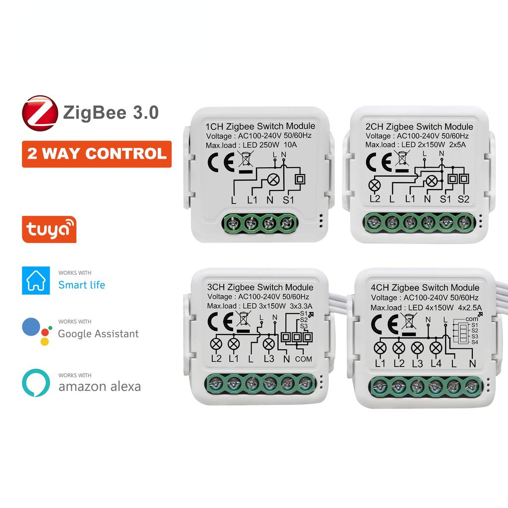 GIRIER Tuya ZigBee 3.0 Модуль переключателя 10A Умный дом DIY Автоматический выключатель 1 2 3 4 Клавиши Поддержка двухстороннего управления Работает с Alexa Google Home
