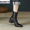 Модные женские ботильоны с квадратным носком на высоком каблуке, меховые зимние ботинки, короткие, плюшевые, 2024, трендовые, челси, ретро, мягкая кожа, осенние, готические, Botas Mujer