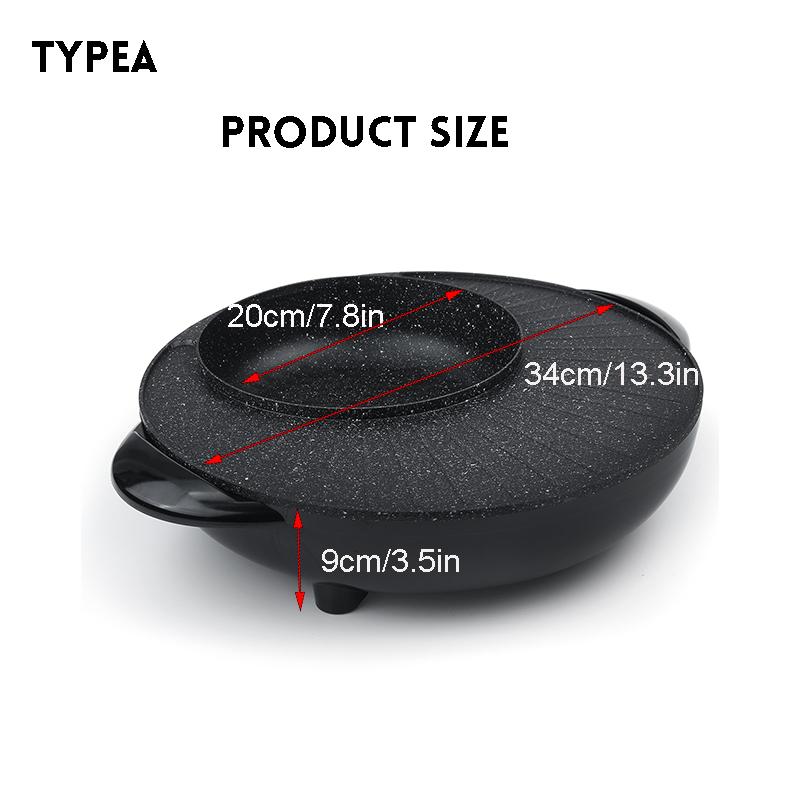 220V 5 Temperature Adjustments Portable Electric Grill Hot Pot Oven Home BBQ Smokeless Grill Chafing Dish Non-Stick Pan 2-In-1