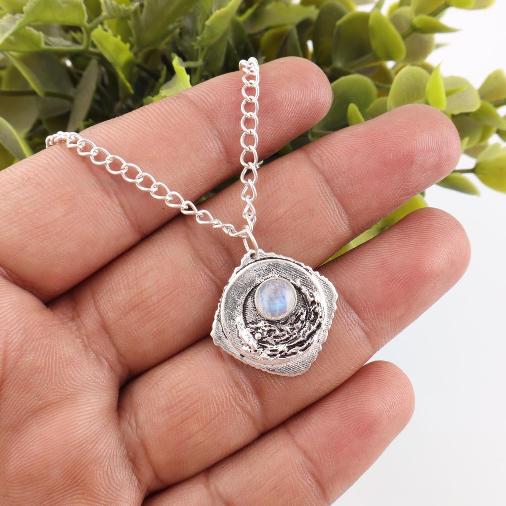 Ювелирные изделия из радужного лунного камня, подвеска из стерлингового серебра 925 пробы, красивая ювелирная подвеска ручной работы