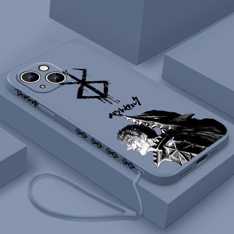 Berserk Anime Cute For Apple iPhone 15 14 13 12 11 XS XR X 8 7 Pro Max Plus Mini Liquid Left Rope Phone Case