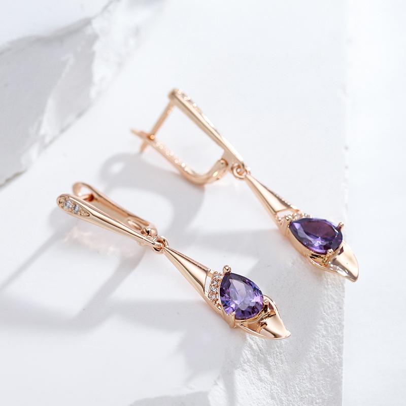 Гладкие золотые серьги-подвески с фиолетовым цирконом для женщин, сверкающие ювелирные изделия, соответствующие аксессуары