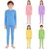 Kids Warm Loungewear Set 2-Piece, Solid Color Thermal Long Sleeve Shirt & Elastic Waist Pants, Sleepwear Winter Underwear