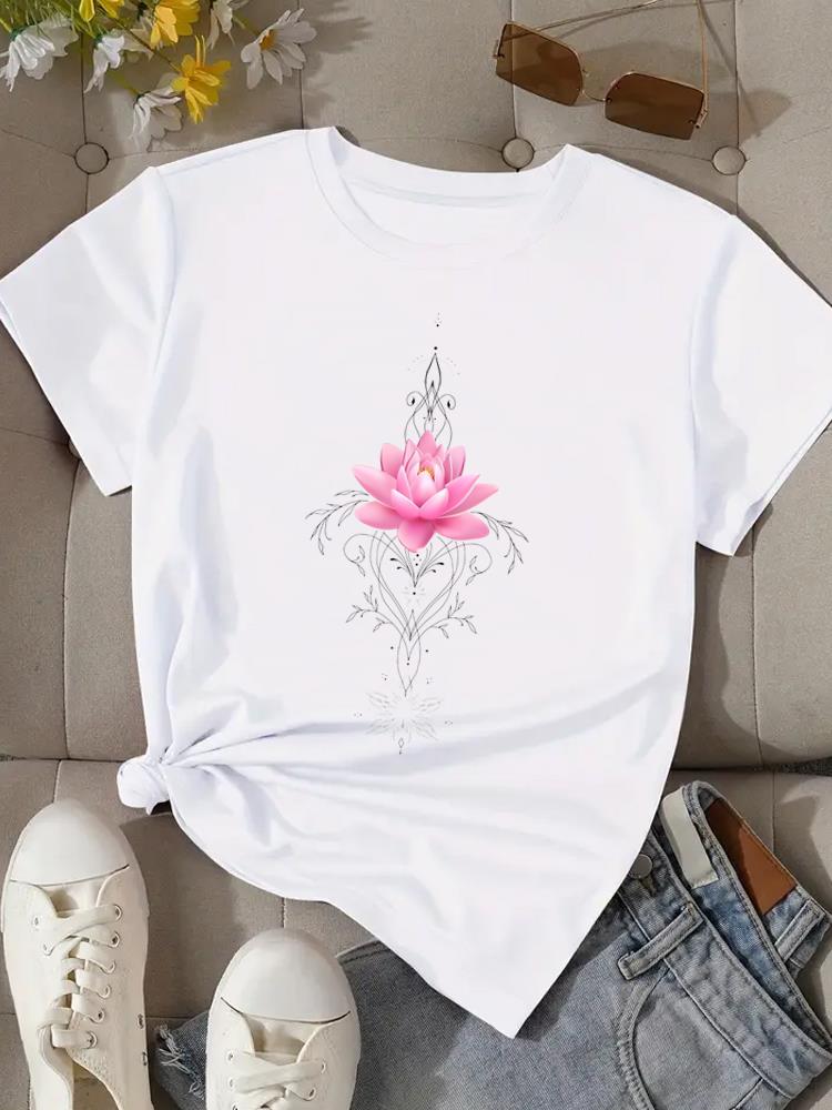(Asian Size) Flower Cute Butterfly Print Fashion Female Tee Top Women Clothing T Shirt Woman Short Sleeve Graphic T-shirts