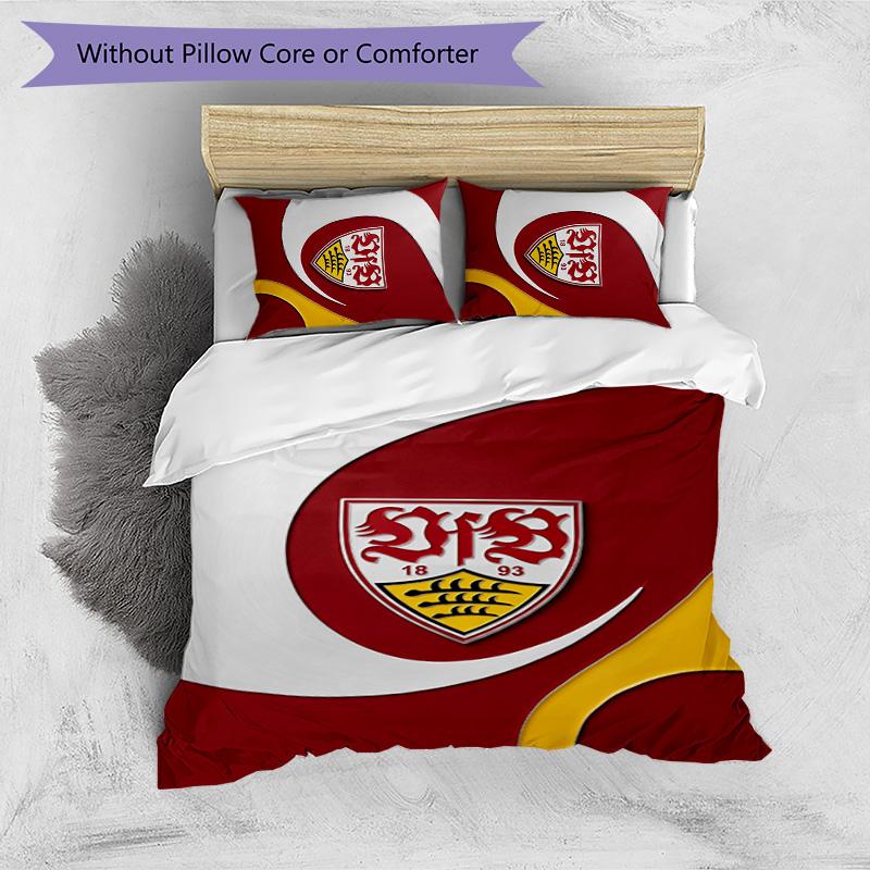 VfB Stuttgart Football Printed 3 Pieces Bedding Set, Comfortable Skin Friendly Bedroom Duvet Cover Set