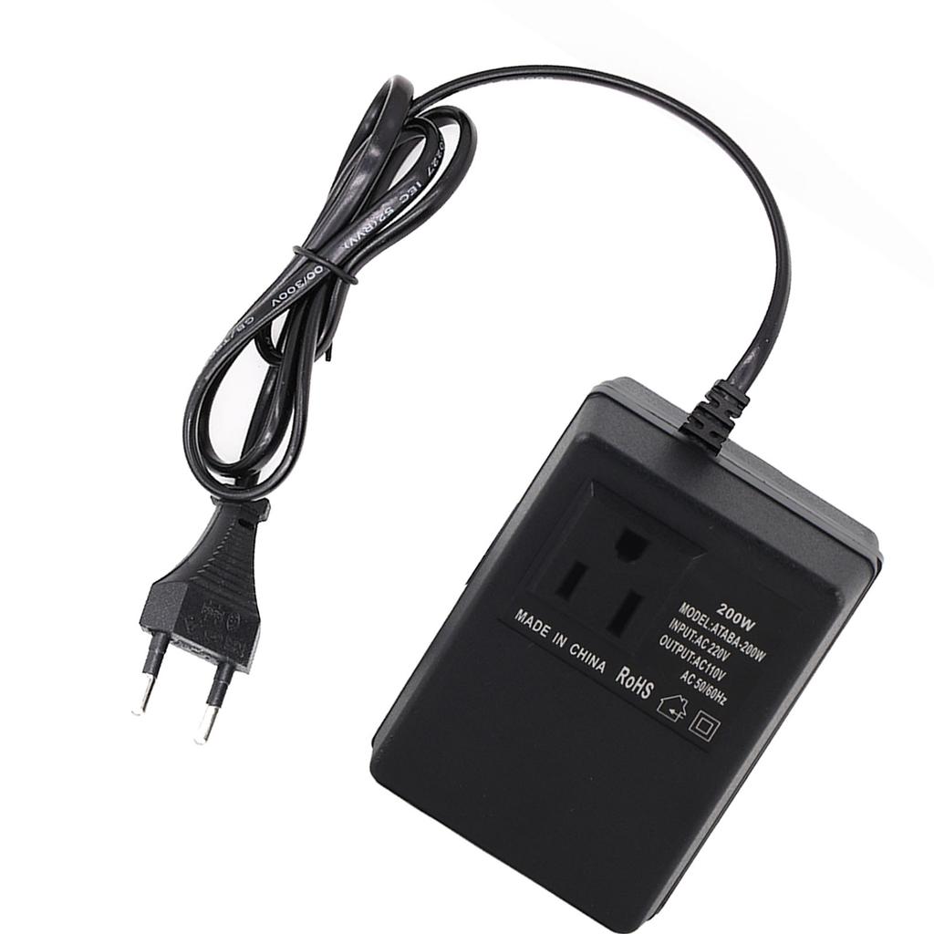AC 220V To 110V Converter 200W Voltage Converter Portable Travel Power Adapter Black