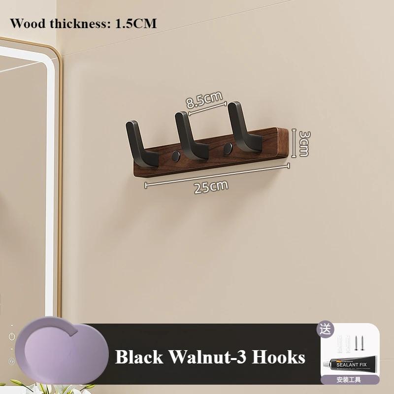 Walnut Hook for Bathroom Towel, Coat Hook, Living Room, Door Back, Clothes, Simple Black Storage, Save Space, No Punching