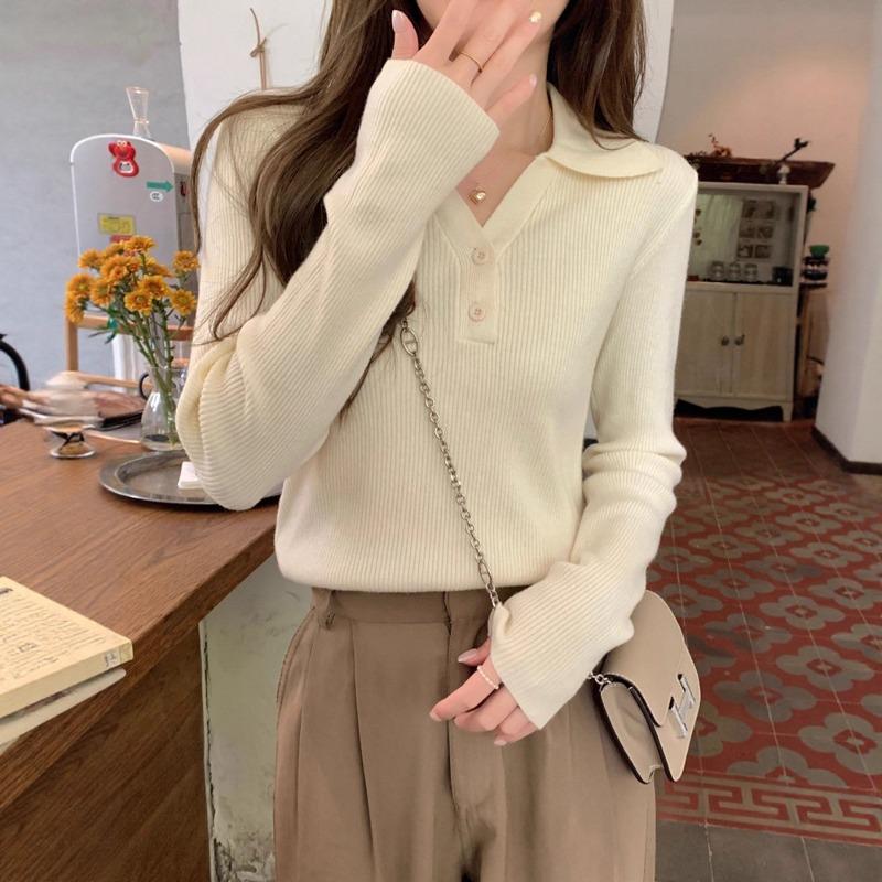 Autumn Style Lo-neck Long-sleeved Knitted Bottoming Shirt Women's New Slim-fit Collar Inner Sweater
