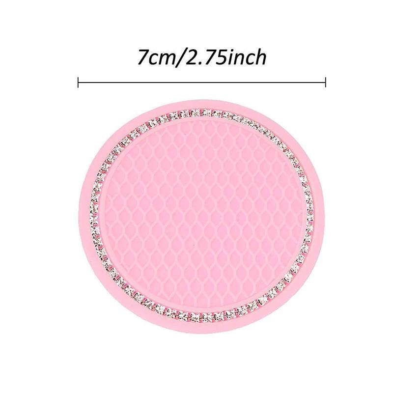2pcs Non-slip Car Water Cup Pad Luminous Car Coaster Pad Mat Cup Bottle Holder Rhinestone Rubber Pad Mat Car Styling Accessories