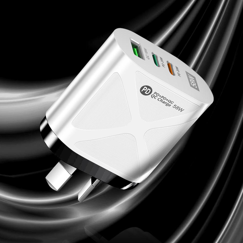 58W Dual Fast Charger with 2PD + QC3.0 for EU/US/UK/AU Plugs