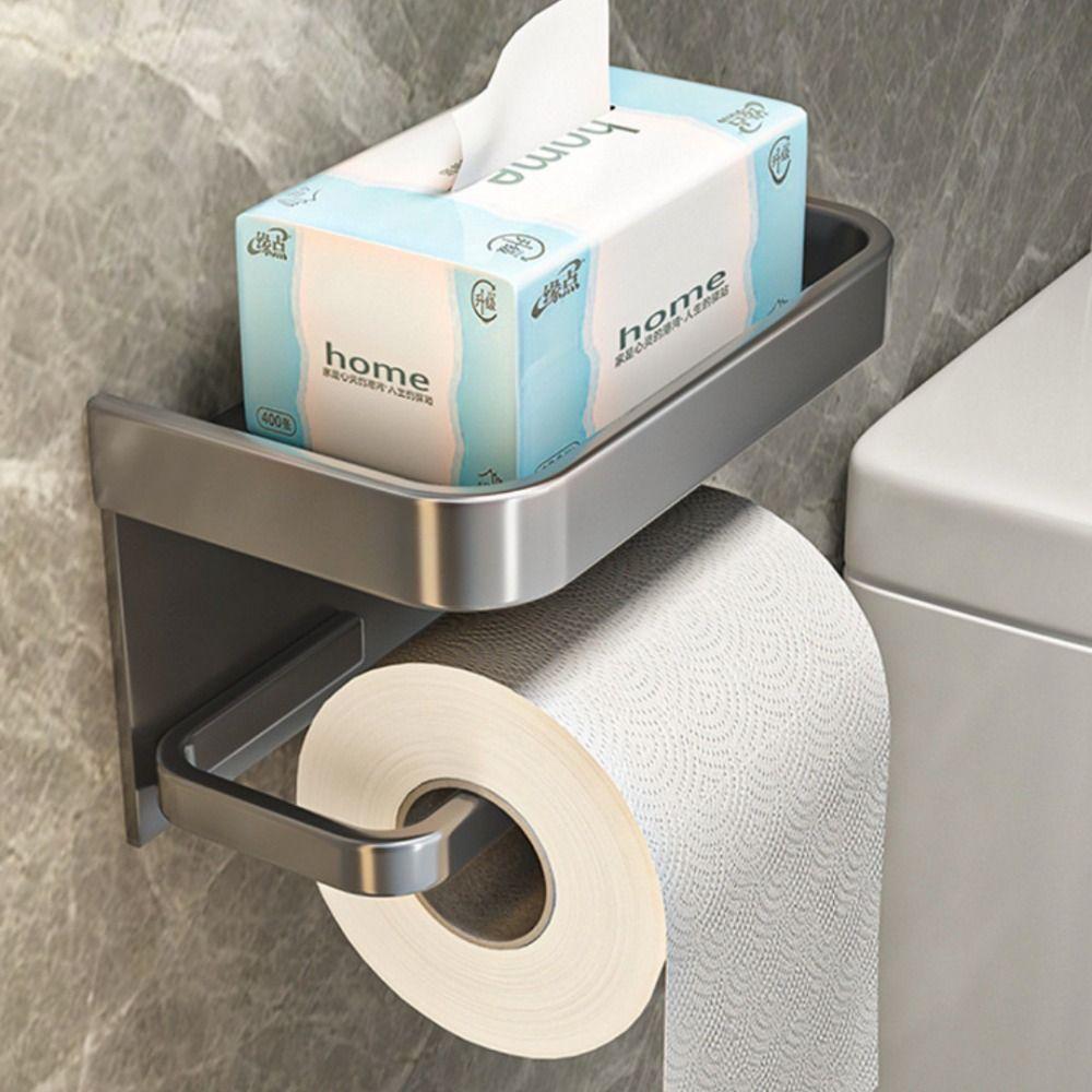 No Drill Tissue Holder Wall Mounted Storage Shelf Toilet Paper Holder Bathroom Accessories