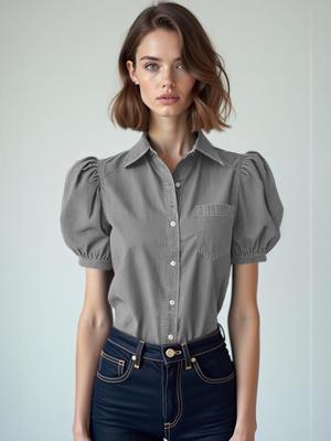 2025 Лето Женская Повседневная Рубашка Имитация Денима в Европейско-Американском Стиле