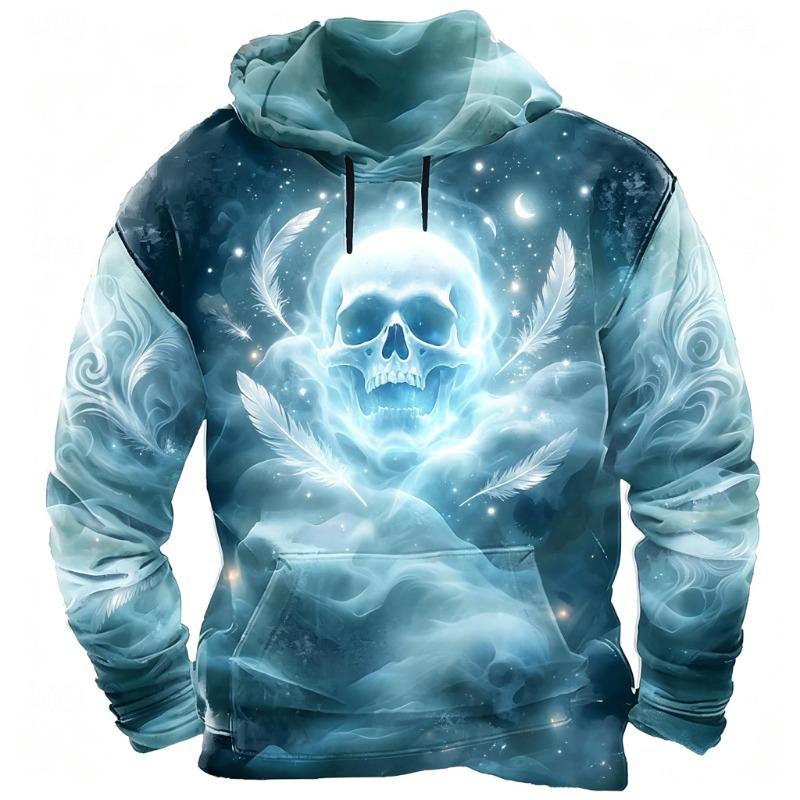 Men's Ice Water Crystal Skull Full Print Hoodie Halloween Gothic Long Sleeve Hooded Sweatshirt For Cosplay Party