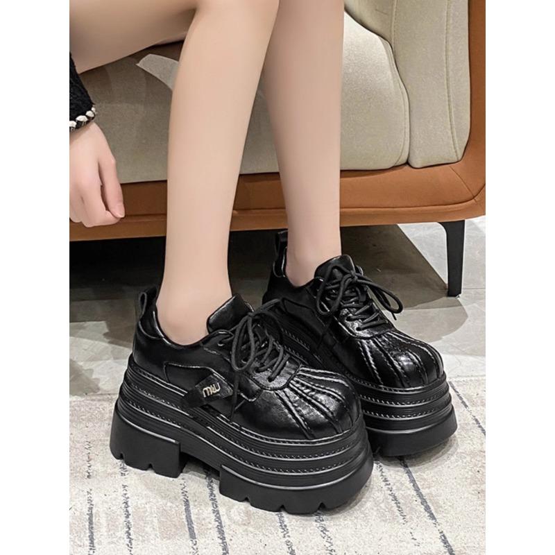 Мода Новинка 2025 Весна Женские Кожаные Кроссовки Высокая Платформа На шнуровке Повседневная Обувь Толстая Подошва 10СМ Каблуки Обувь для Ходьбы Zapatos Mujer