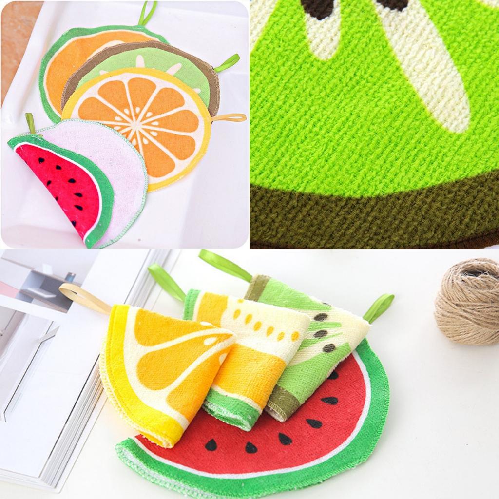 1/4Pc Hangable Fruit Pattern Dish Cloth Kitchen Wipe Hand Towel Microfiber Quick-Dry Water Absorbent Cleaning Rag Household Tool