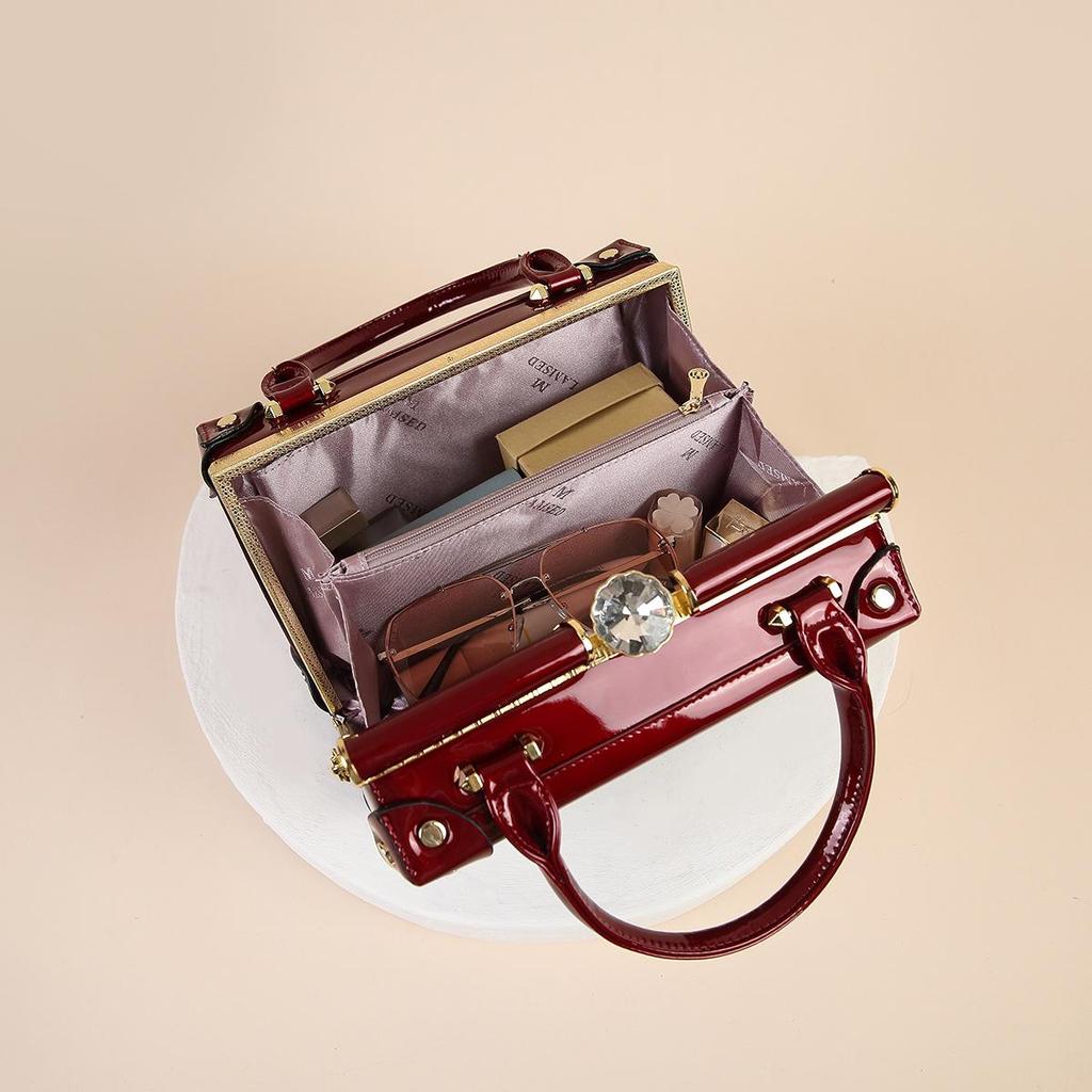 Винтажная квадратная женская сумка кроссбоди из лакированной кожи - Универсальная сумка на одно плечо