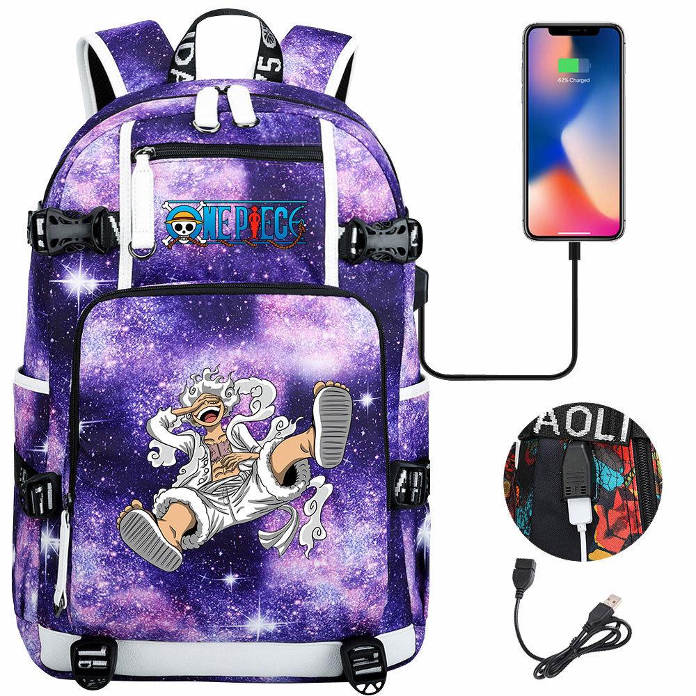 Luffy Print USB Teen Student Backpack Lightweight Large Capacity Travel Double Shoulder Bag Anti-Water School Bag for Boys Girls