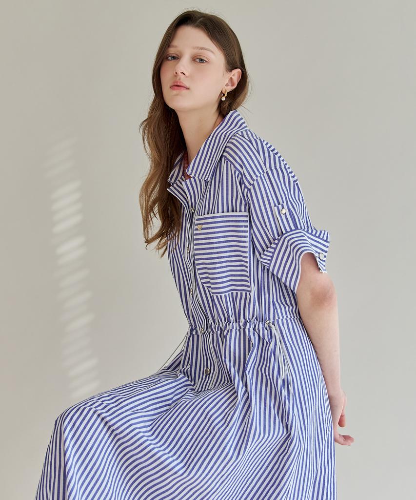 Maja Striped String Asymmetrical Shirt Dress