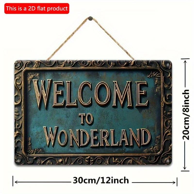 2D Flat Wooden Sign 30*20cm "Welcome To Wonderland" Vintage Wooden Sign Retro Wooden Wall Decor Ideal for Garage Porch Cafe Bar Indoor Outdoor Spaces