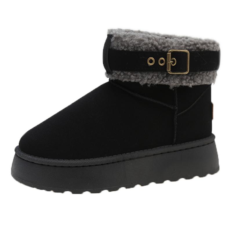 Мода Rimocy Металлическая пряжка Теплые женские сапоги Bare Boots Толстые плюшевые зимние сапоги на платформе для отдыха на открытом воздухе Повседневные пушистые короткие сапоги Femme