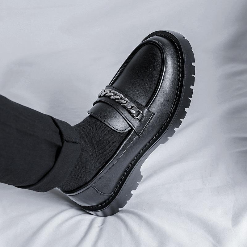 2025 новые весенние туфли-лоферы мужские с одной педалью на платформе с толстым каблуком в британском стиле, маленькие кожаные туфли 18621-R